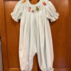 Light Blue Smocked Kids Romper